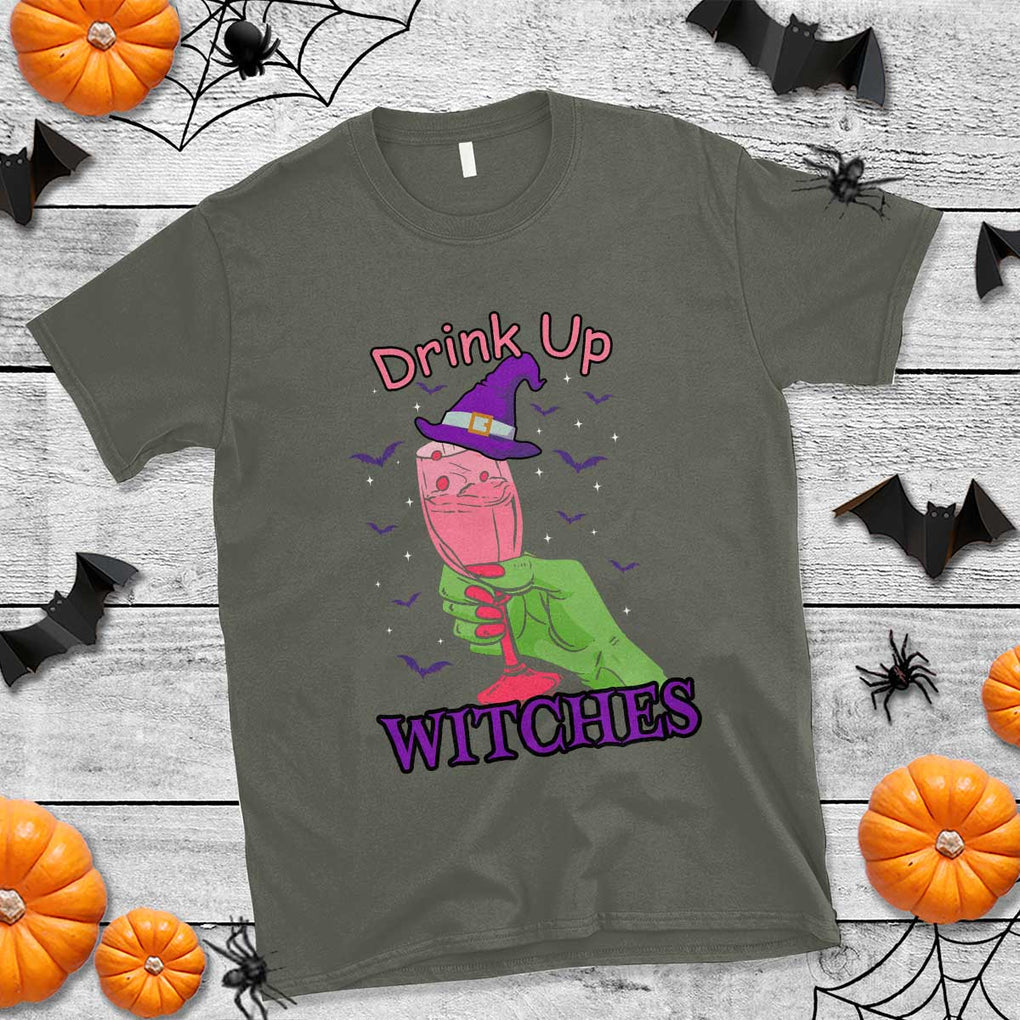 Drinking Witch T Shirt Drink Up Witches Wine Lover TS02 Military Green Print Your Wear