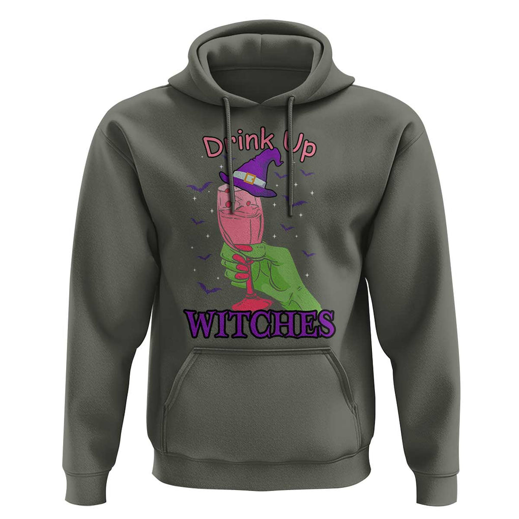 Drinking Witch Hoodie Drink Up Witches Wine Lover TS02 Military Green Print Your Wear