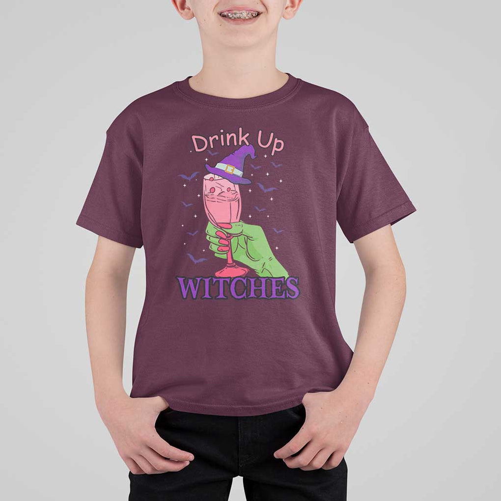 Drinking Witch T Shirt For Kid Drink Up Witches Wine Lover TS02 Maroon Print Your Wear