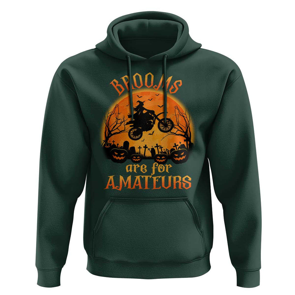 Riding Witch Hoodie Brooms Are For Amateurs Funny Motorbiker TS02 Dark Forest Green Print Your Wear