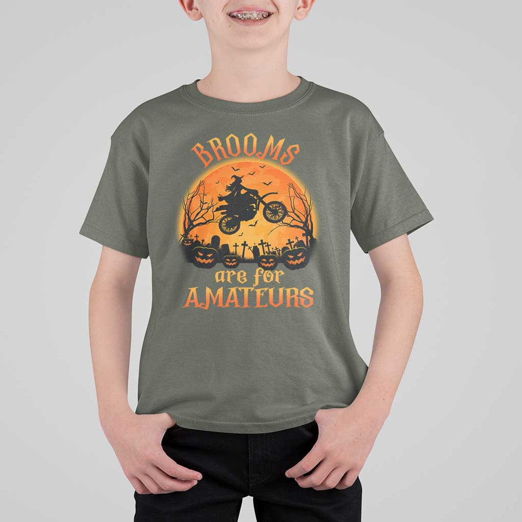 Riding Witch T Shirt For Kid Brooms Are For Amateurs Funny Motorbiker TS02 Military Green Print Your Wear