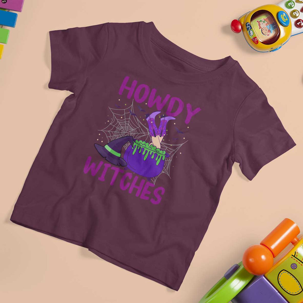 Halloween Witch T Shirt For Kid Howdy Witches Western Cowgirl TS02 Maroon Print Your Wear