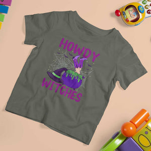 Halloween Witch T Shirt For Kid Howdy Witches Western Cowgirl TS02 Military Green Print Your Wear