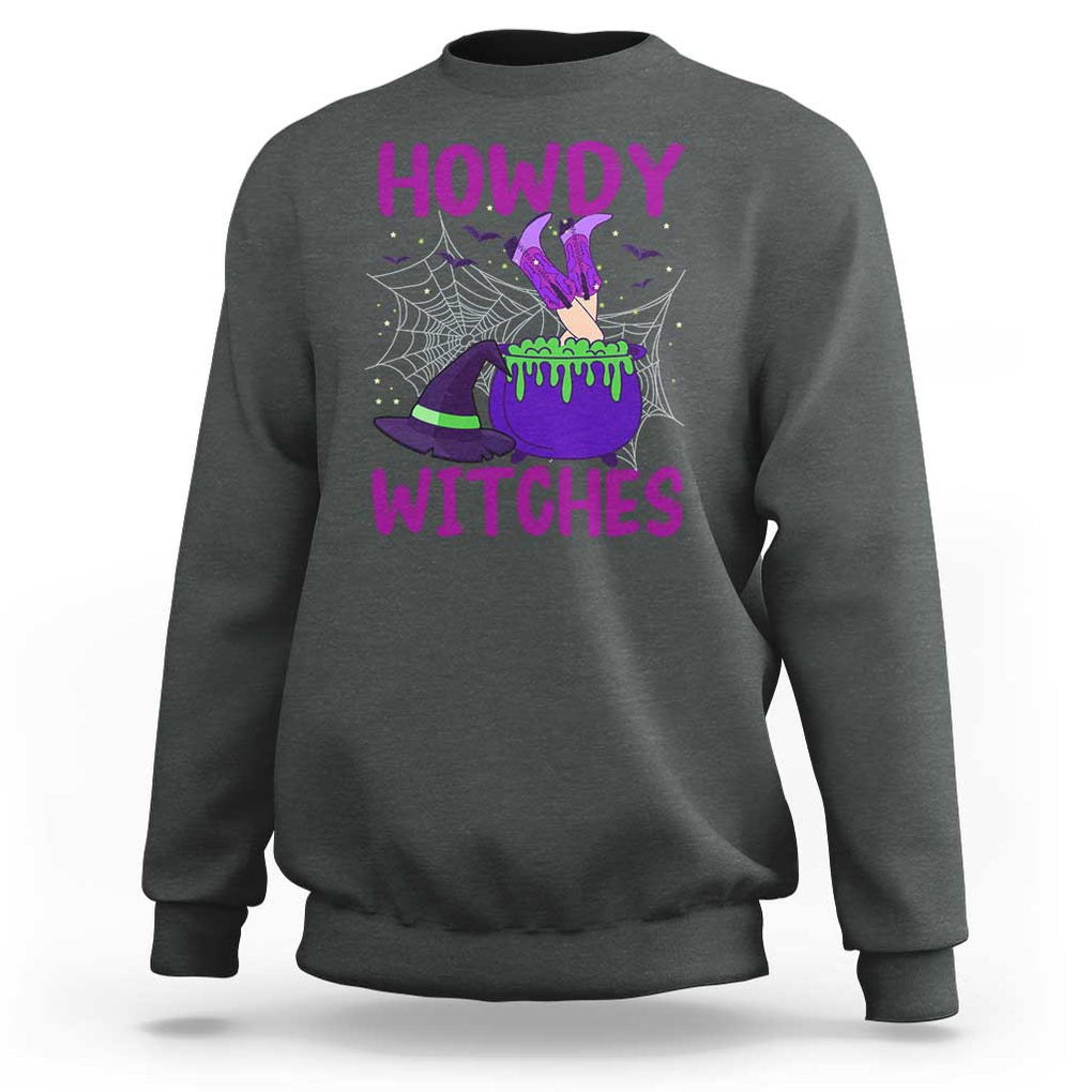 Halloween Witch Sweatshirt Howdy Witches Western Cowgirl TS02 Dark Heather Print Your Wear