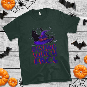 Funny Witch T Shirt Resting Witch Face With Black Cat TS02 Dark Forest Green Print Your Wear