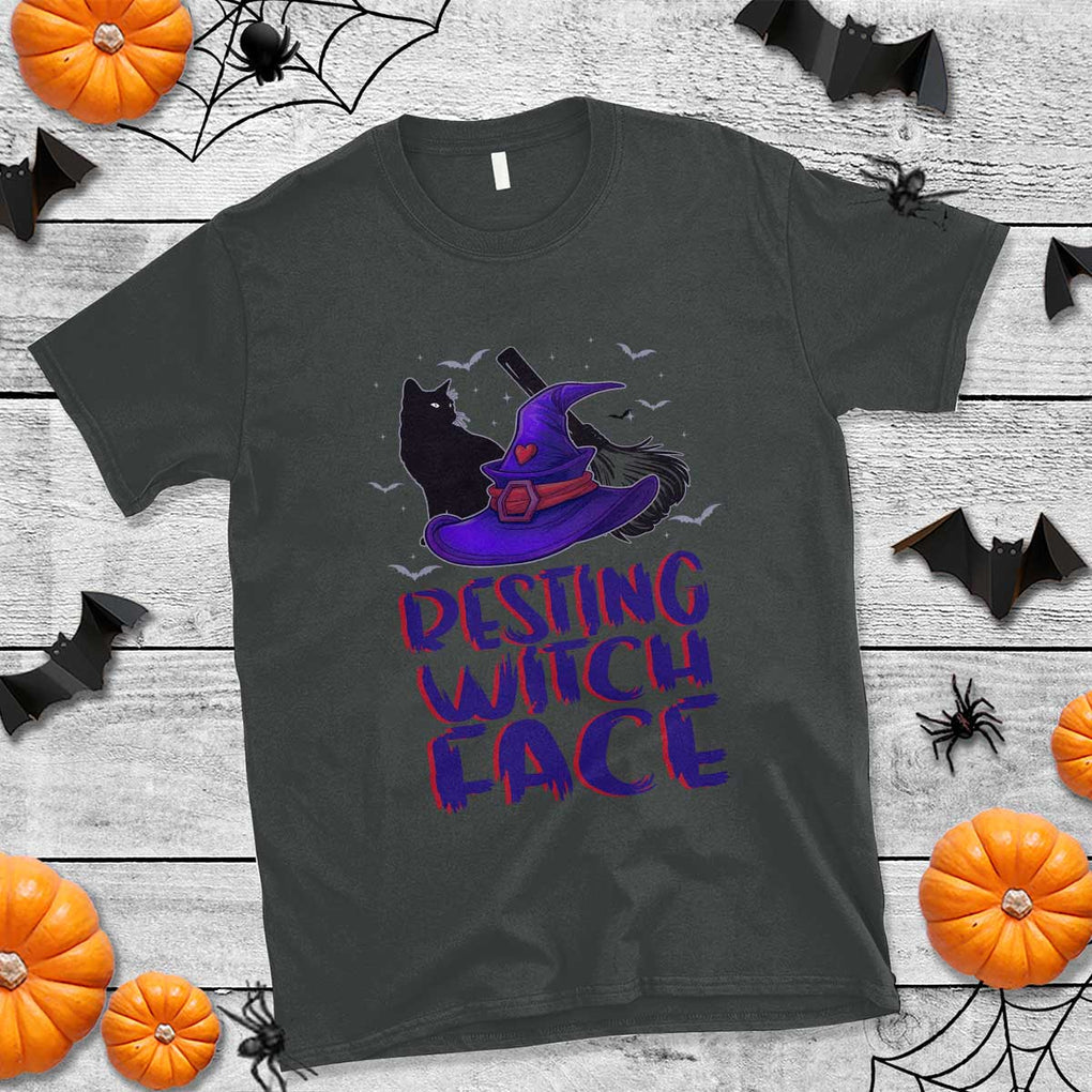 Funny Witch T Shirt Resting Witch Face With Black Cat TS02 Dark Heather Print Your Wear