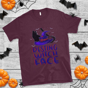 Funny Witch T Shirt Resting Witch Face With Black Cat TS02 Maroon Print Your Wear