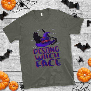 Funny Witch T Shirt Resting Witch Face With Black Cat TS02 Military Green Print Your Wear