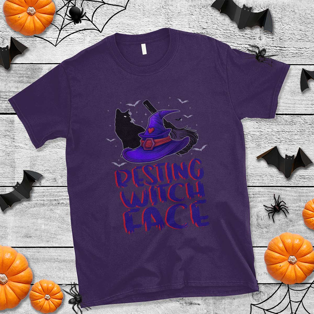 Funny Witch T Shirt Resting Witch Face With Black Cat TS02 Purple Print Your Wear
