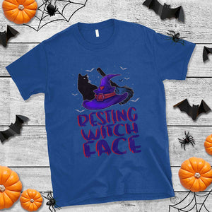 Funny Witch T Shirt Resting Witch Face With Black Cat TS02 Royal Blue Print Your Wear
