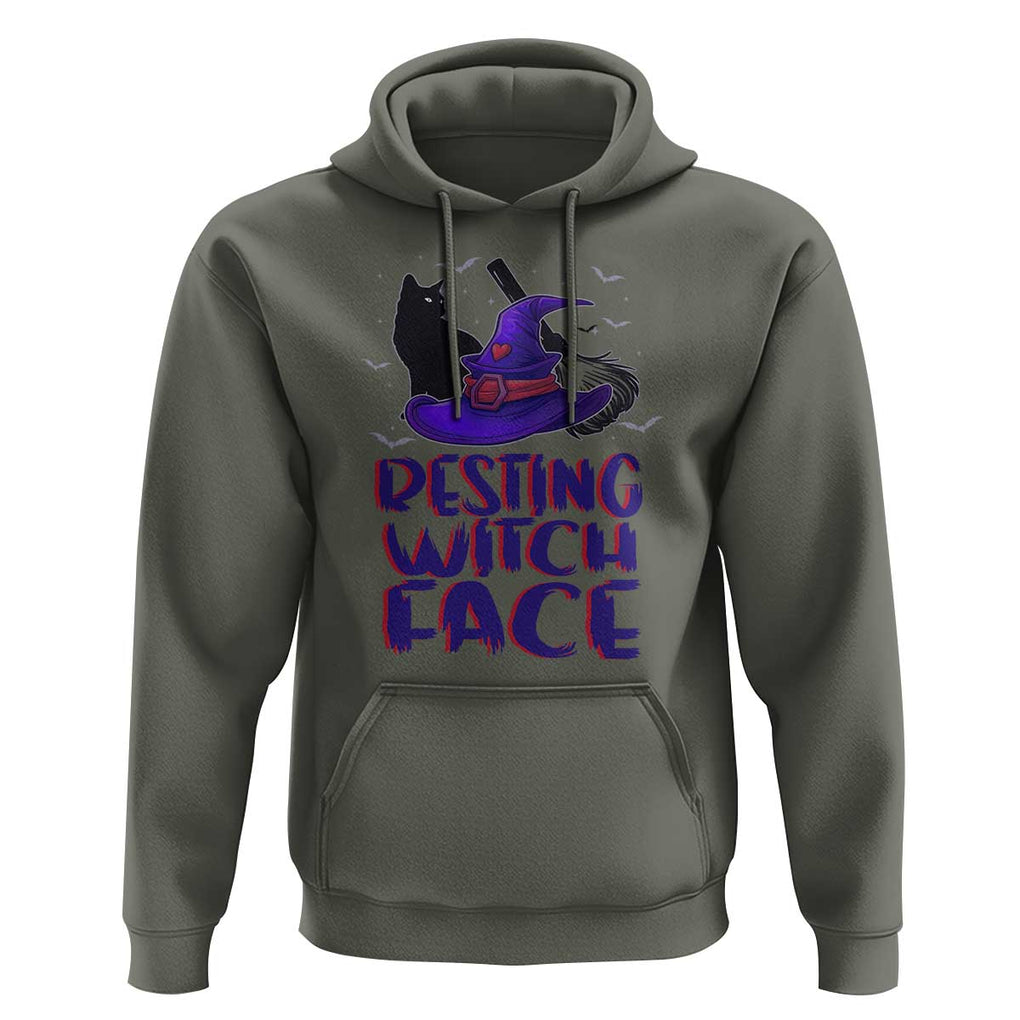 Funny Witch Hoodie Resting Witch Face With Black Cat TS02 Military Green Print Your Wear