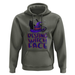 Funny Witch Hoodie Resting Witch Face With Black Cat TS02 Military Green Print Your Wear