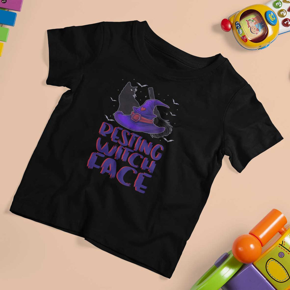 Funny Witch T Shirt For Kid Resting Witch Face With Black Cat TS02 Black Print Your Wear