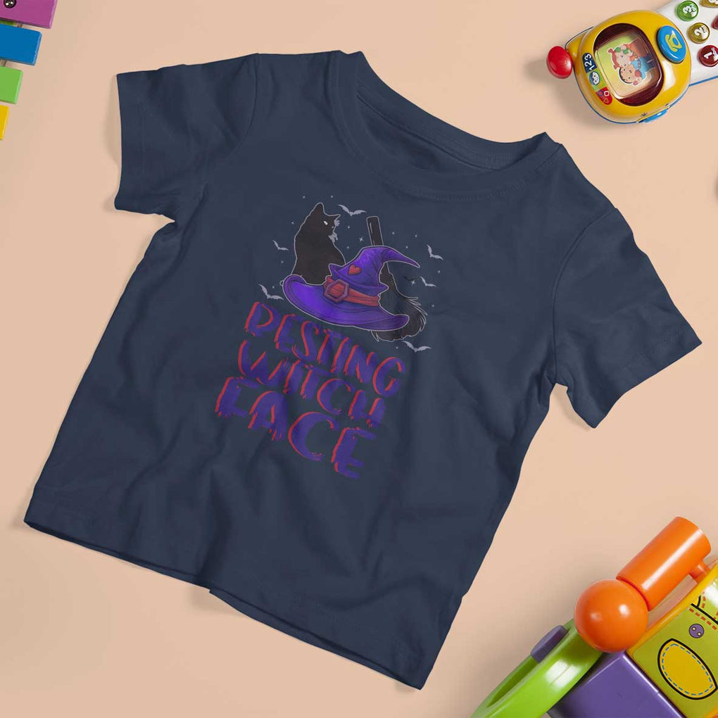 Funny Witch T Shirt For Kid Resting Witch Face With Black Cat TS02 Navy Print Your Wear