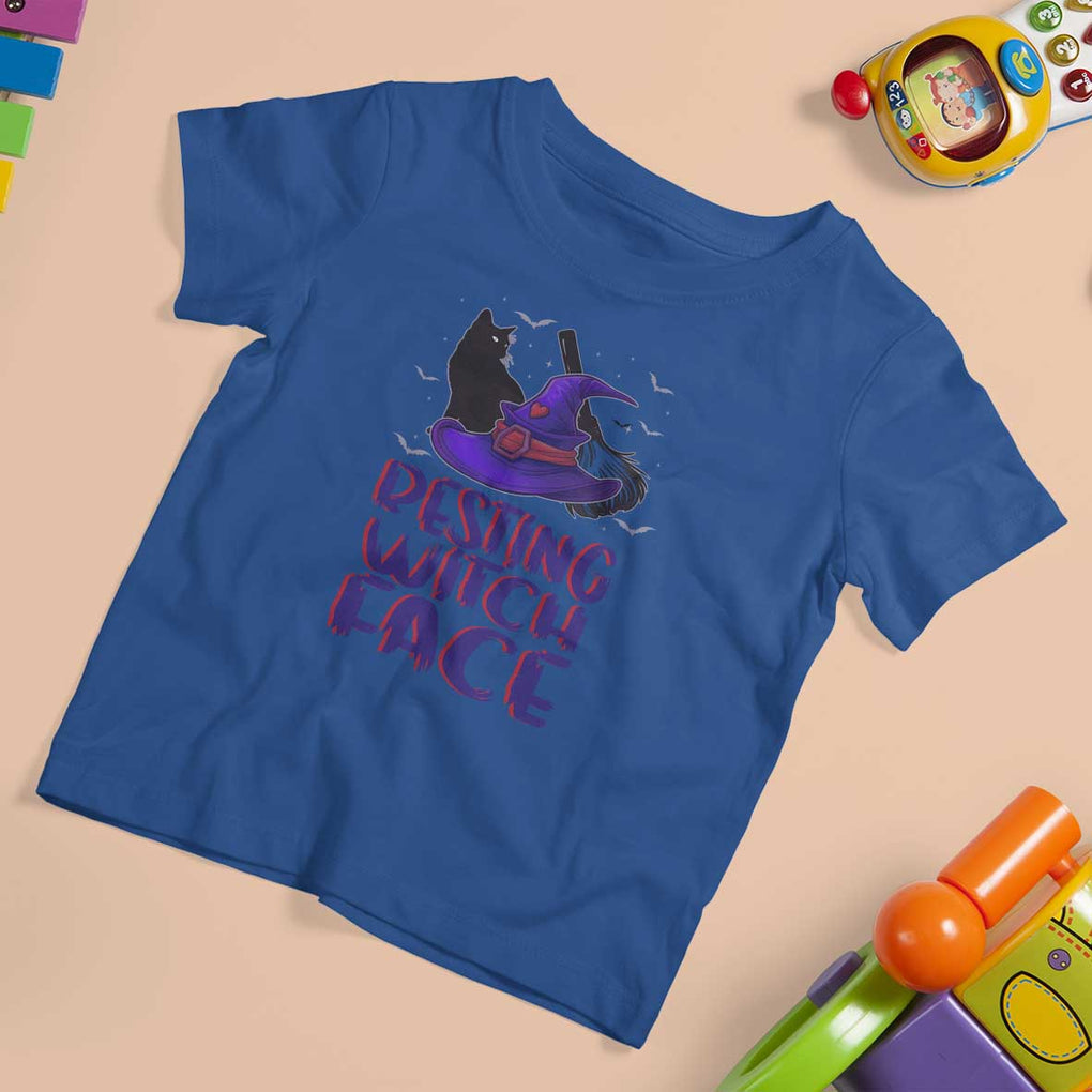 Funny Witch T Shirt For Kid Resting Witch Face With Black Cat TS02 Royal Blue Print Your Wear