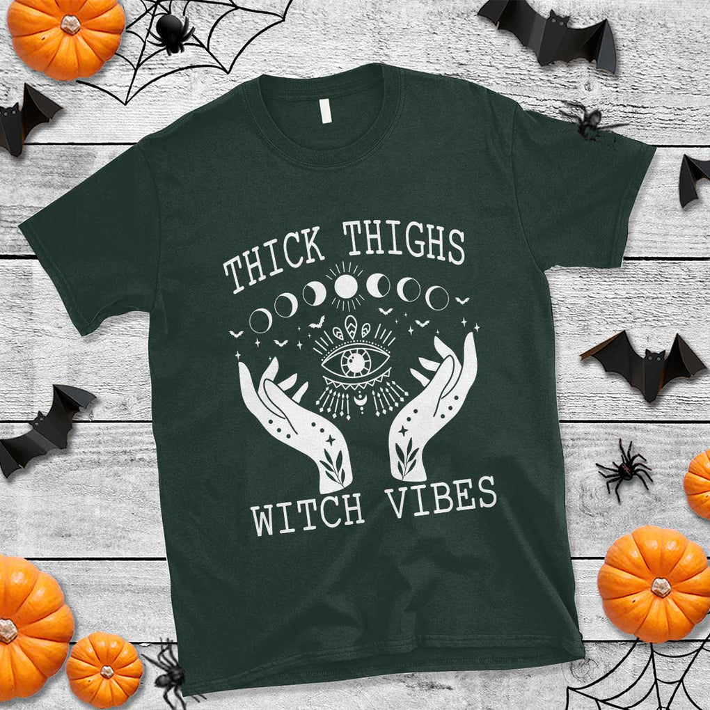 Thick Thighs Witch Vibes Celestial Witchcraft Moon Phases T Shirt TS02 Dark Forest Green Print Your Wear