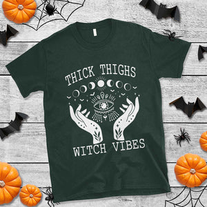 Thick Thighs Witch Vibes Celestial Witchcraft Moon Phases T Shirt TS02 Dark Forest Green Print Your Wear