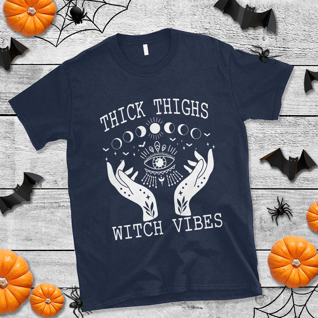 Thick Thighs Witch Vibes Celestial Witchcraft Moon Phases T Shirt TS02 Navy Print Your Wear