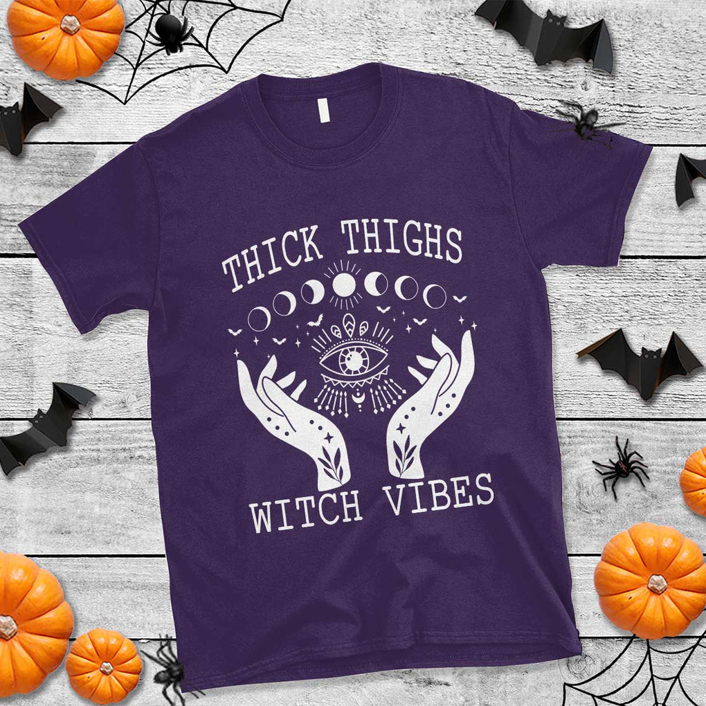 Thick Thighs Witch Vibes Celestial Witchcraft Moon Phases T Shirt TS02 Purple Print Your Wear
