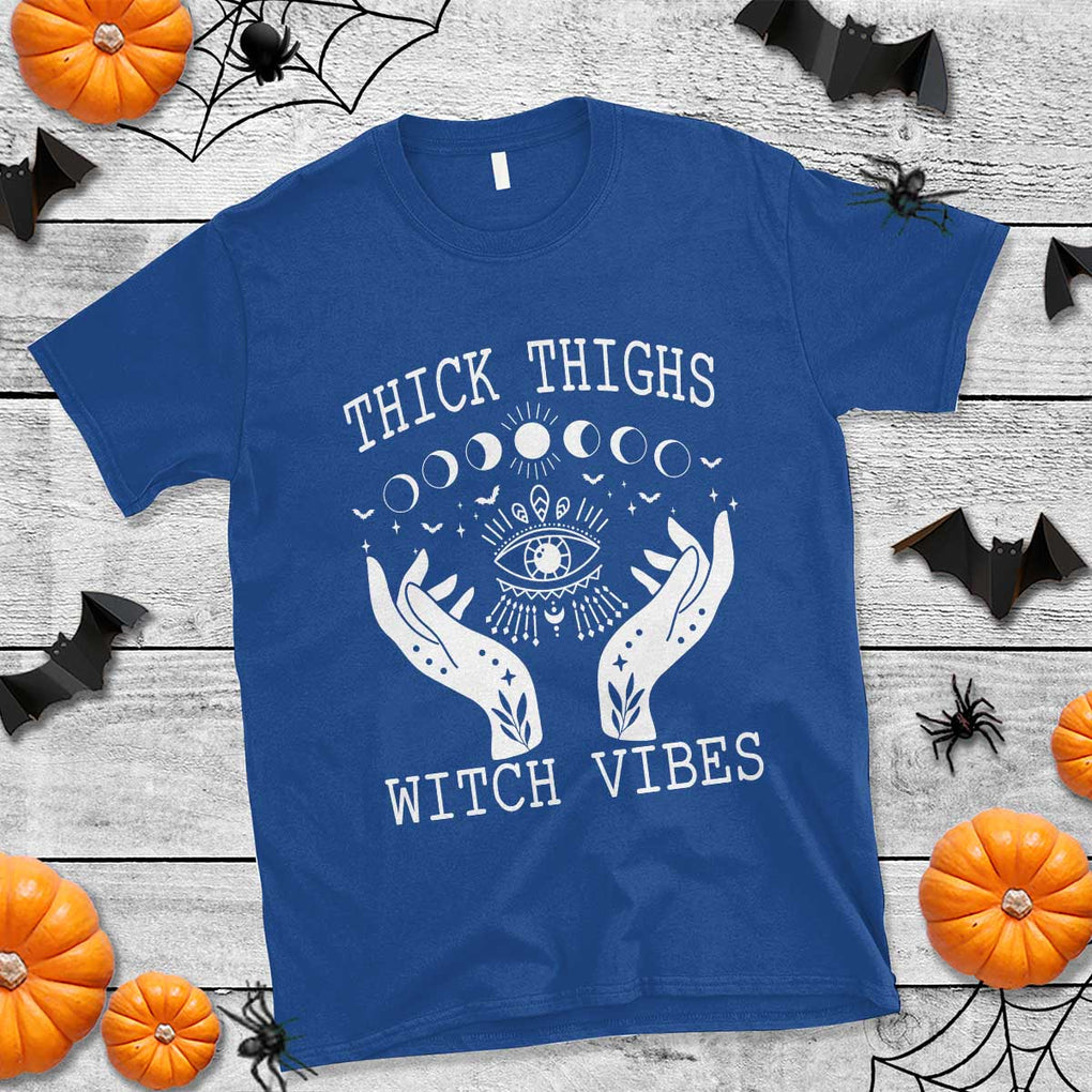 Thick Thighs Witch Vibes Celestial Witchcraft Moon Phases T Shirt TS02 Royal Blue Print Your Wear