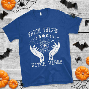Thick Thighs Witch Vibes Celestial Witchcraft Moon Phases T Shirt TS02 Royal Blue Print Your Wear