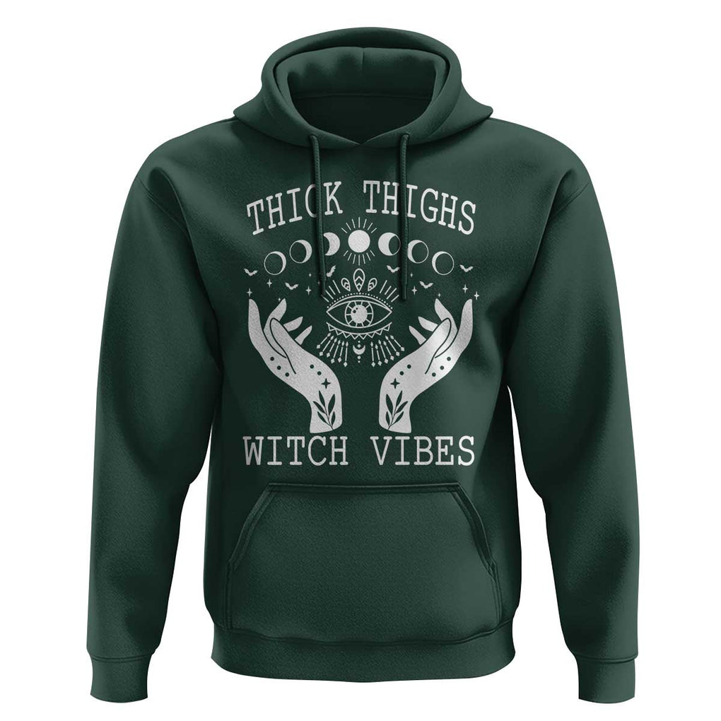 Thick Thighs Witch Vibes Celestial Witchcraft Moon Phases Hoodie TS02 Dark Forest Green Print Your Wear