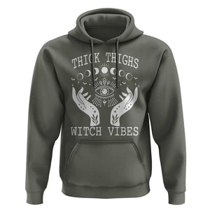 Thick Thighs Witch Vibes Celestial Witchcraft Moon Phases Hoodie TS02 Military Green Print Your Wear