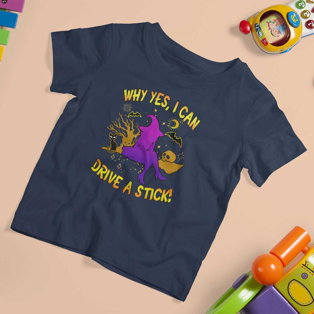 Halloween Witch T Shirt For Kid Why Yes I Can Drive A Stick TS02 Navy Print Your Wear
