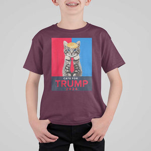 Cats For Trump 2024 T Shirt For Kid Funny Cat Election TS02 Maroon Print Your Wear