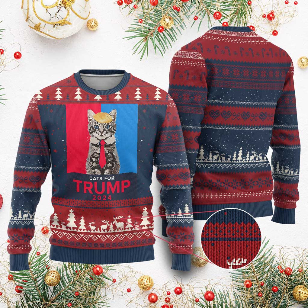 Cats For Trump 2024 Ugly Christmas Sweater Funny Cat Election TS02 Burgundy Print Your Wear
