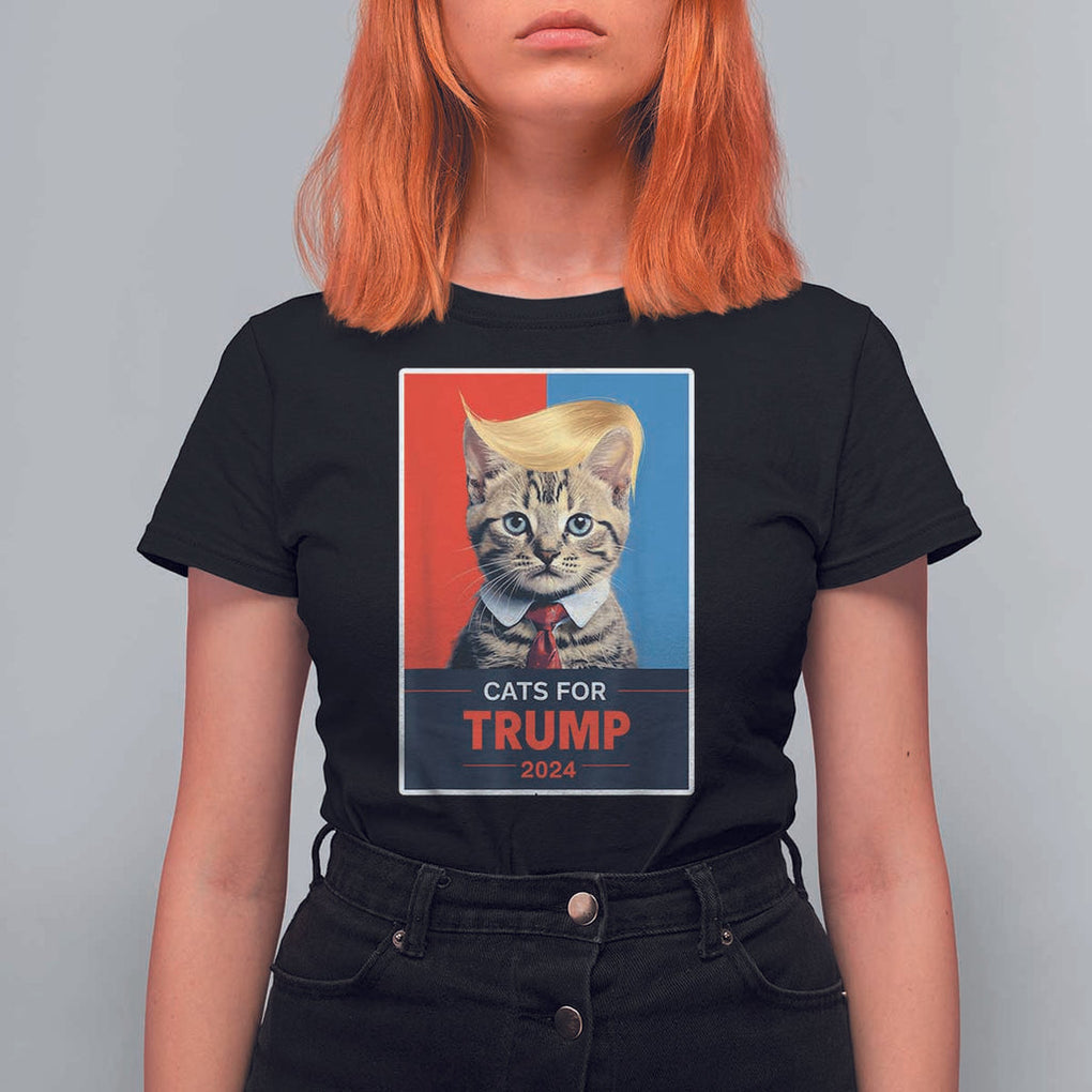 Cats For Trump 2024 T Shirt For Women Funny Cat Election Blonde Hair TS02 Black Print Your Wear