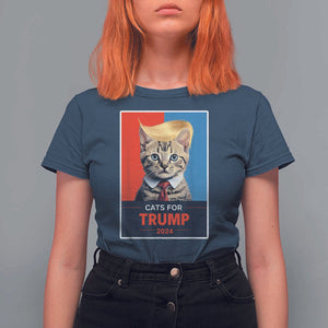 Cats For Trump 2024 T Shirt For Women Funny Cat Election Blonde Hair TS02 Navy Print Your Wear