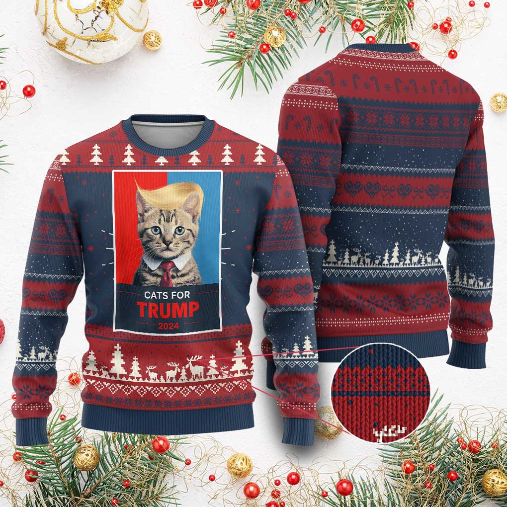Cats For Trump 2024 Ugly Christmas Sweater Funny Cat Election Blonde Hair TS02 Burgundy Print Your Wear