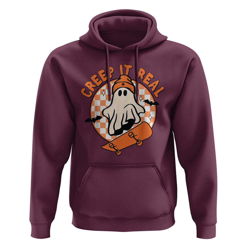 Halloween Skating Boo Sheet Hoodie Creep It Real Ghost Fall Season Retro Vintage TS02 Maroon Print Your Wear