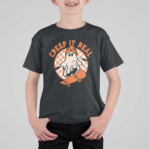 Halloween Skating Boo Sheet T Shirt For Kid Creep It Real Ghost Fall Season Retro Vintage TS02 Black Print Your Wear