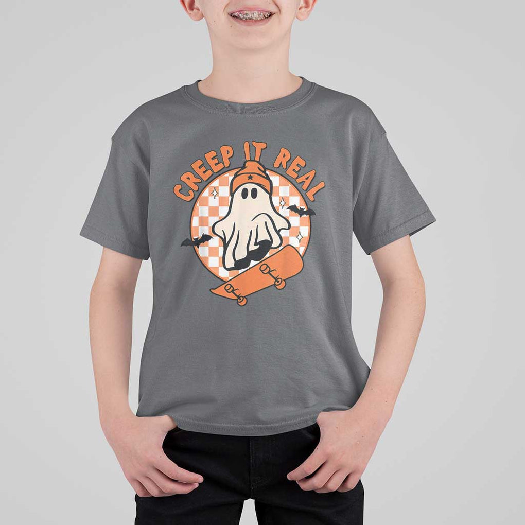Halloween Skating Boo Sheet T Shirt For Kid Creep It Real Ghost Fall Season Retro Vintage TS02 Charcoal Print Your Wear
