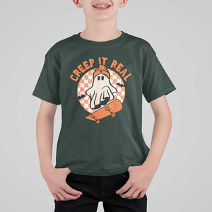 Halloween Skating Boo Sheet T Shirt For Kid Creep It Real Ghost Fall Season Retro Vintage TS02 Dark Forest Green Print Your Wear