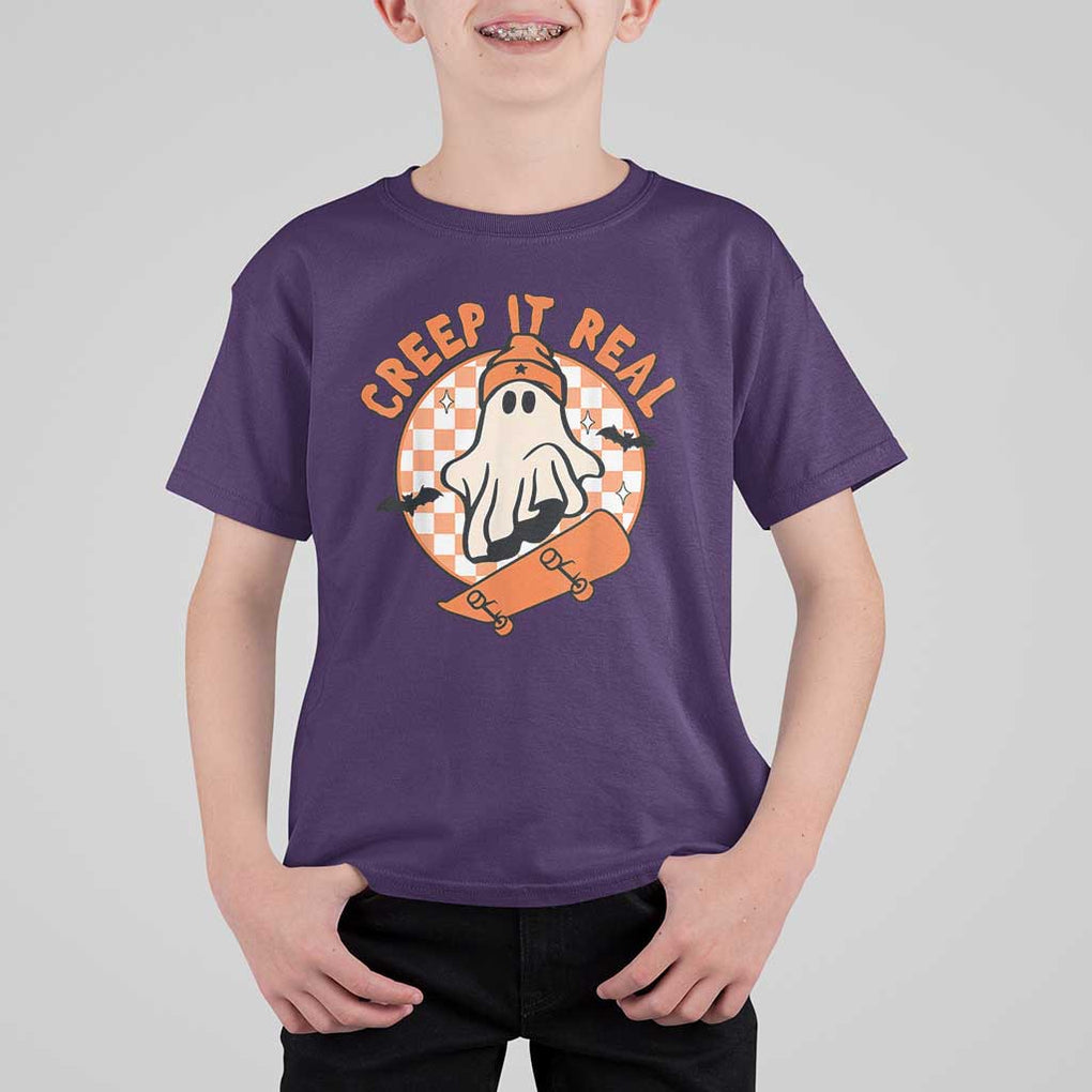 Halloween Skating Boo Sheet T Shirt For Kid Creep It Real Ghost Fall Season Retro Vintage TS02 Purple Print Your Wear