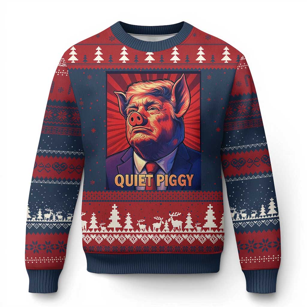 Quiet Piggy Sarcastic Trump Ugly Christmas Sweater Funny Pig Political Satire TS02 Navy Red Print Your Wear