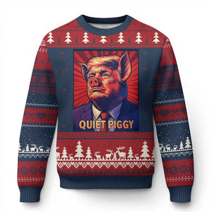 Quiet Piggy Sarcastic Trump Ugly Christmas Sweater Funny Pig Political Satire TS02 Navy Red Print Your Wear