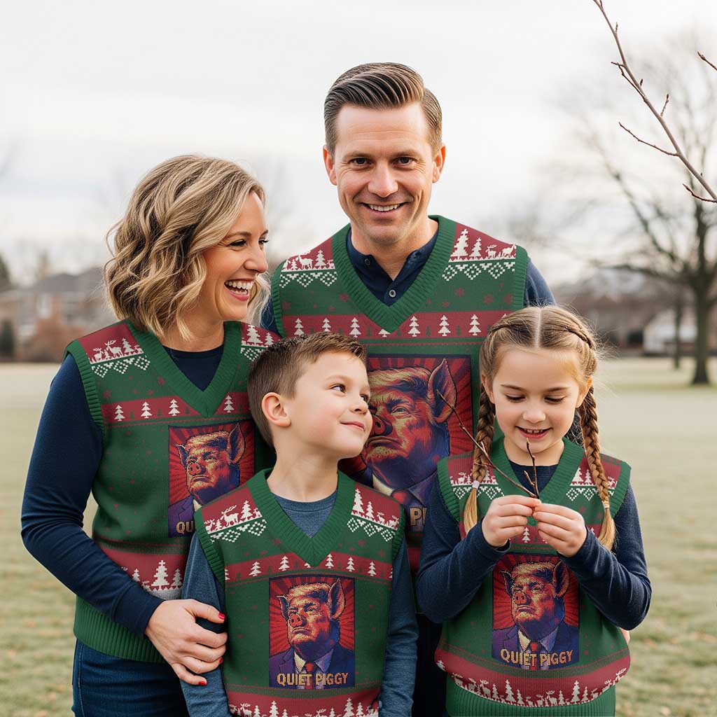 Quiet Piggy Sarcastic Trump V-Neck Knit Sweater Vest Funny Pig Political Satire TS02 Red Green Print Your Wear