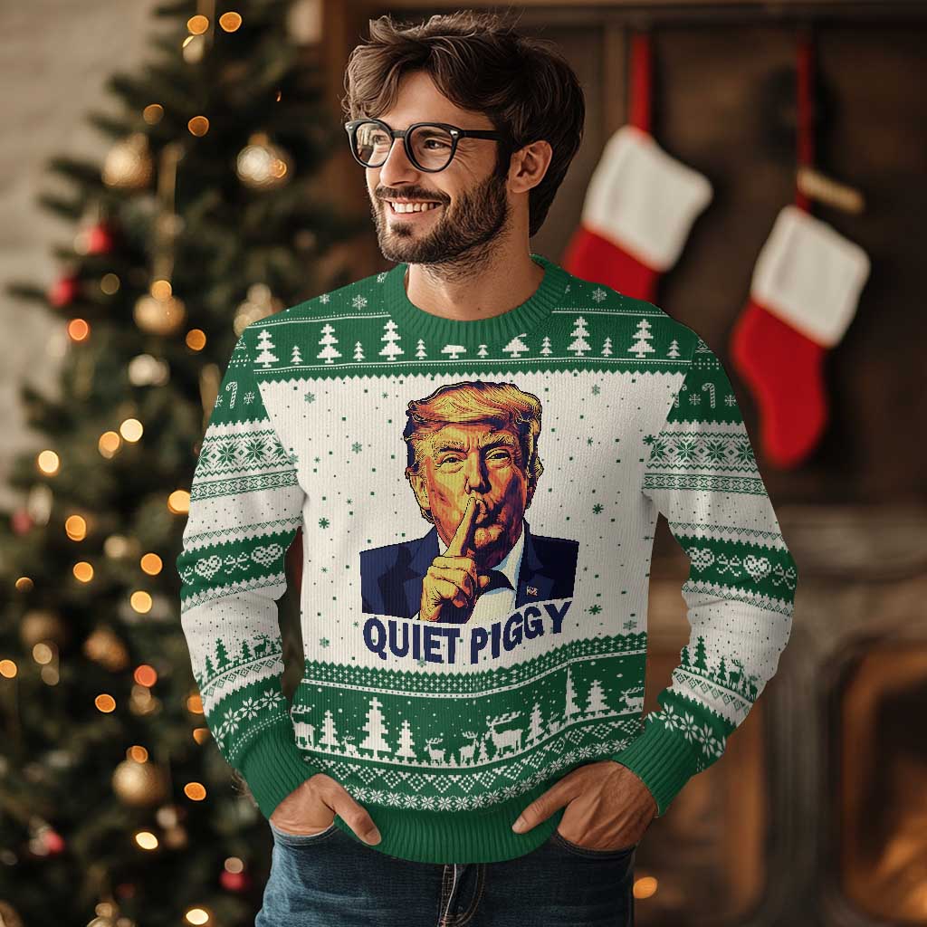 Quiet Piggy Shhh Trump Meme Ugly Christmas Sweater Funny Political Satire Free Speech TS02 Beige Green Print Your Wear