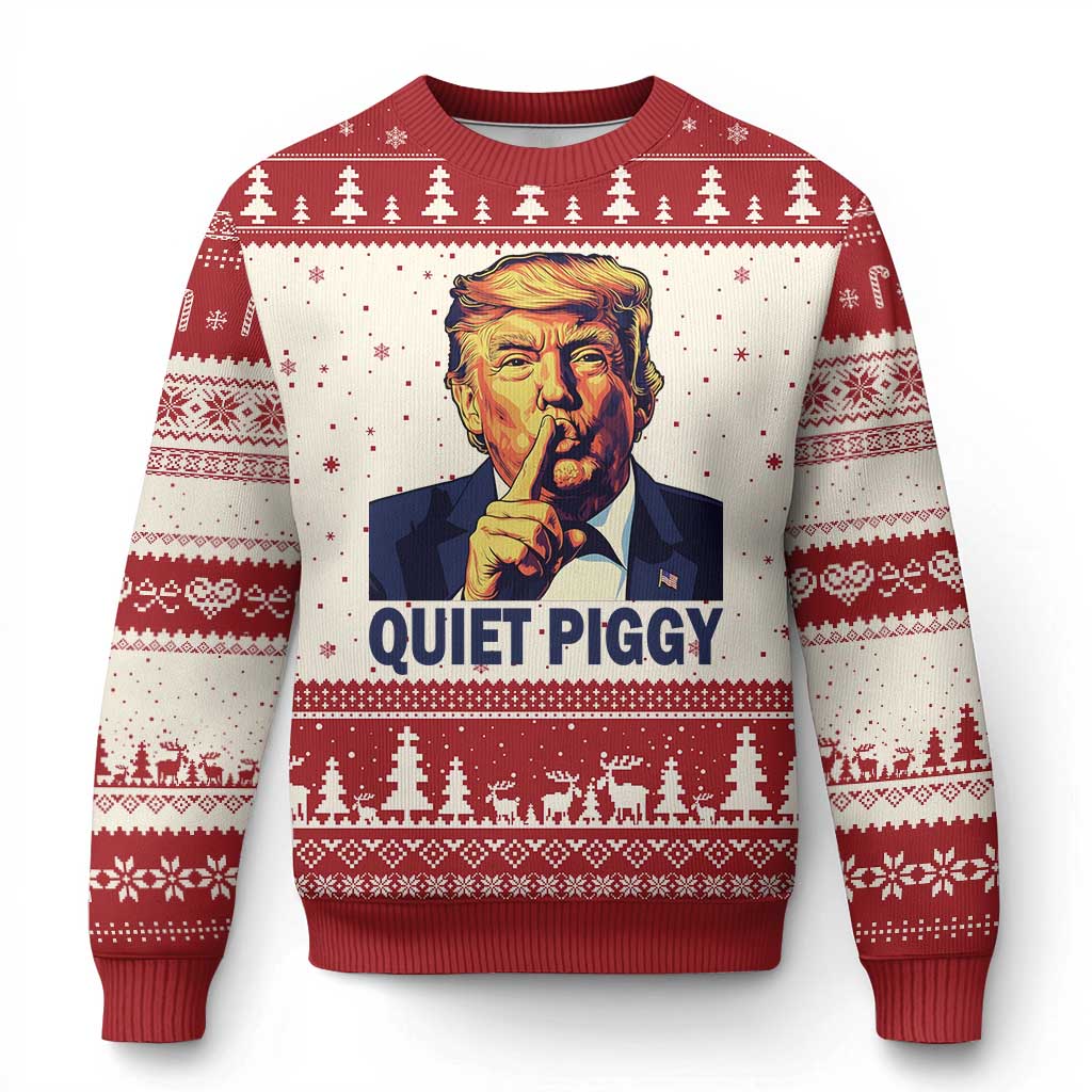 Quiet Piggy Shhh Trump Meme Ugly Christmas Sweater Funny Political Satire Free Speech TS02 Beige Red Print Your Wear