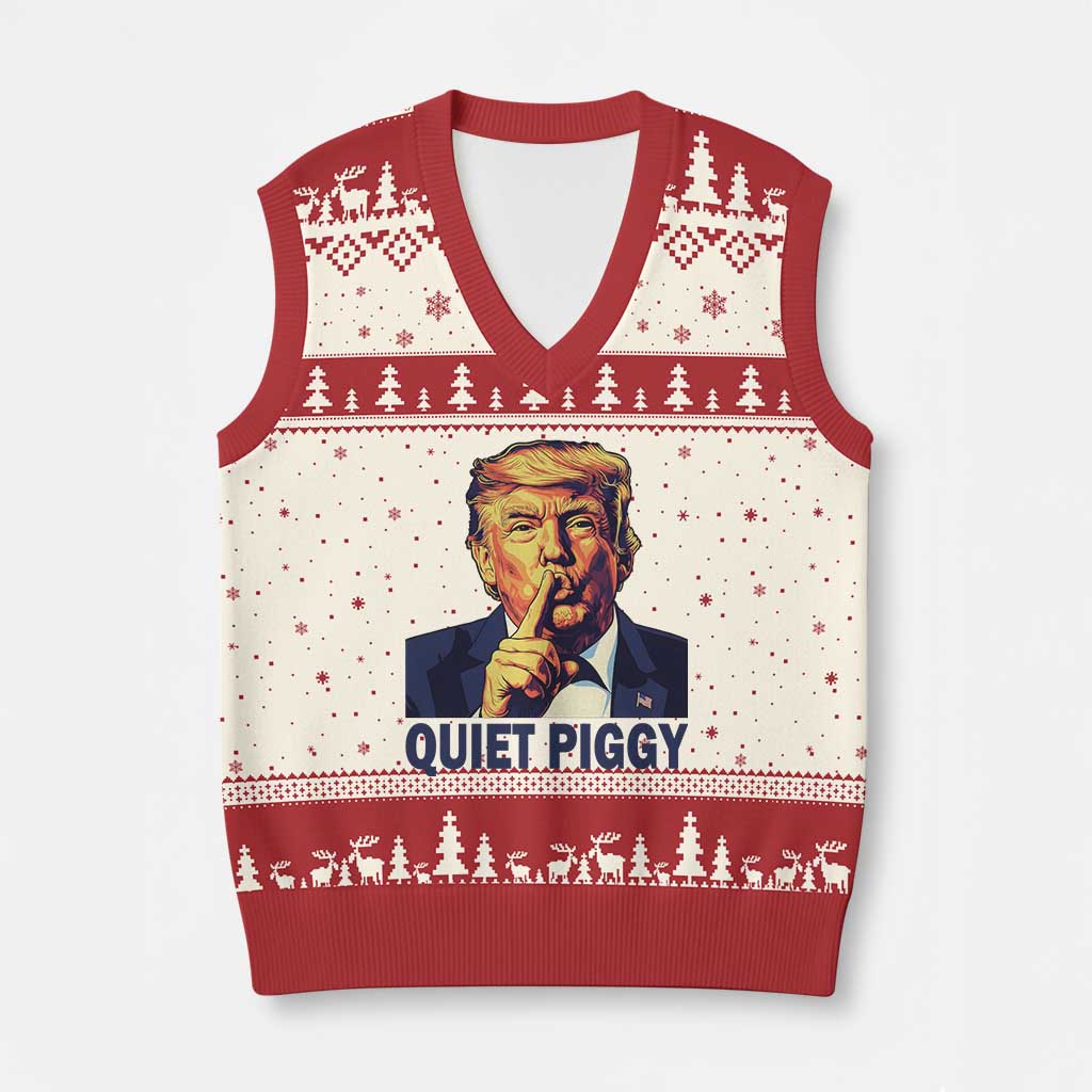 Quiet Piggy Shhh Trump Meme V-Neck Knit Sweater Vest Funny Political Satire Free Speech TS02 Beige Red Print Your Wear