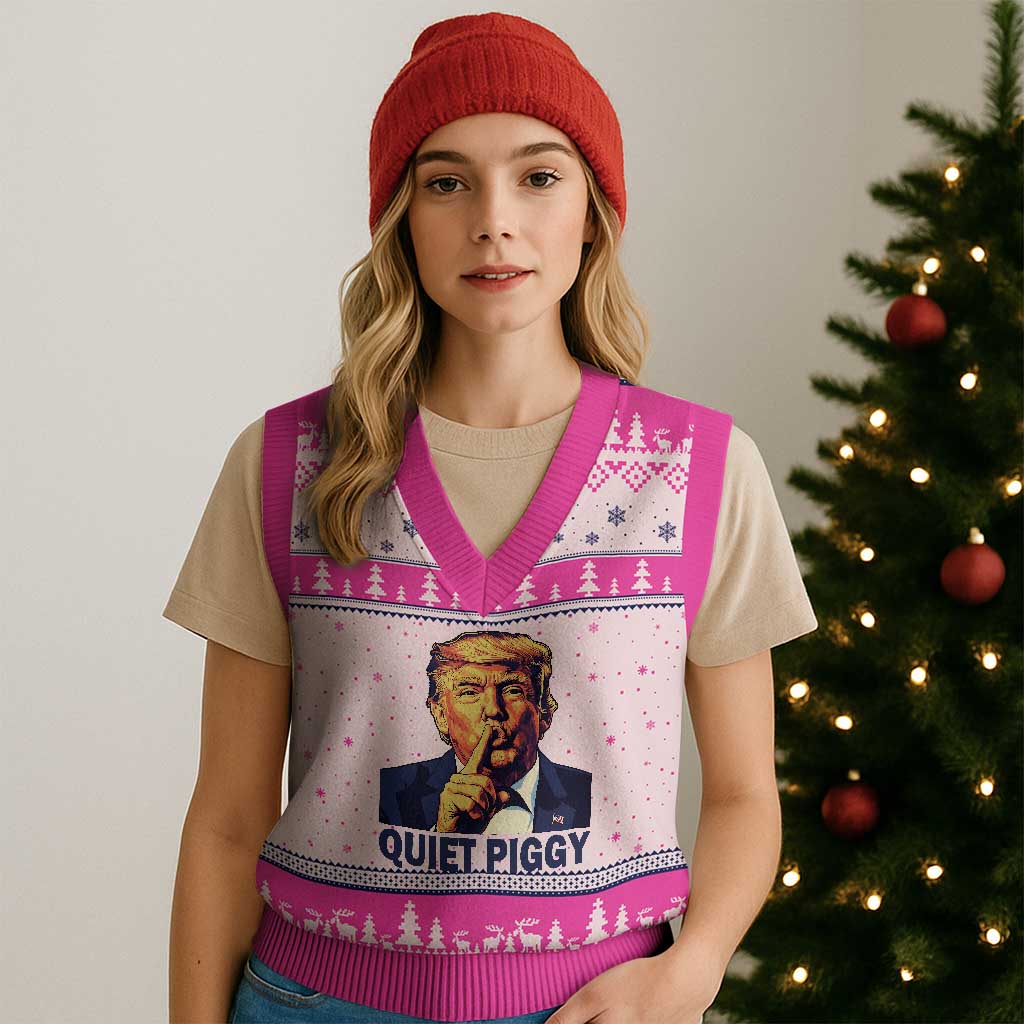 Quiet Piggy Shhh Trump Meme V-Neck Knit Sweater Vest Funny Political Satire Free Speech TS02 Hot Pink Print Your Wear