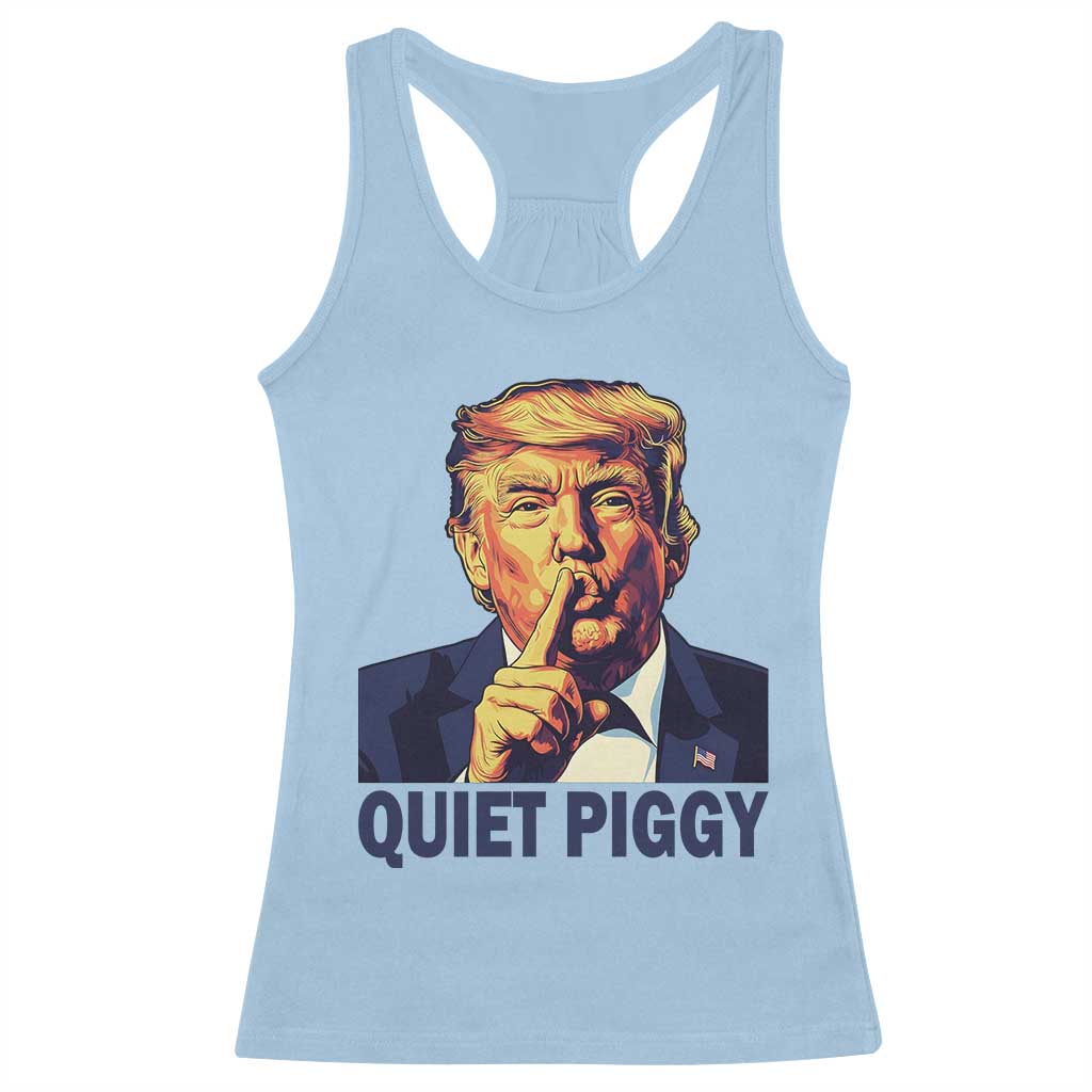 Quiet Piggy Shhh Trump Meme Racerback Tank Top Funny Political Satire Free Speech TS02 Light Blue Print Your Wear