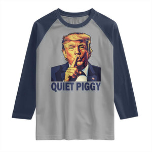 Quiet Piggy Shhh Trump Meme Raglan Shirt Funny Political Satire Free Speech TS02 Sport Gray Navy Print Your Wear