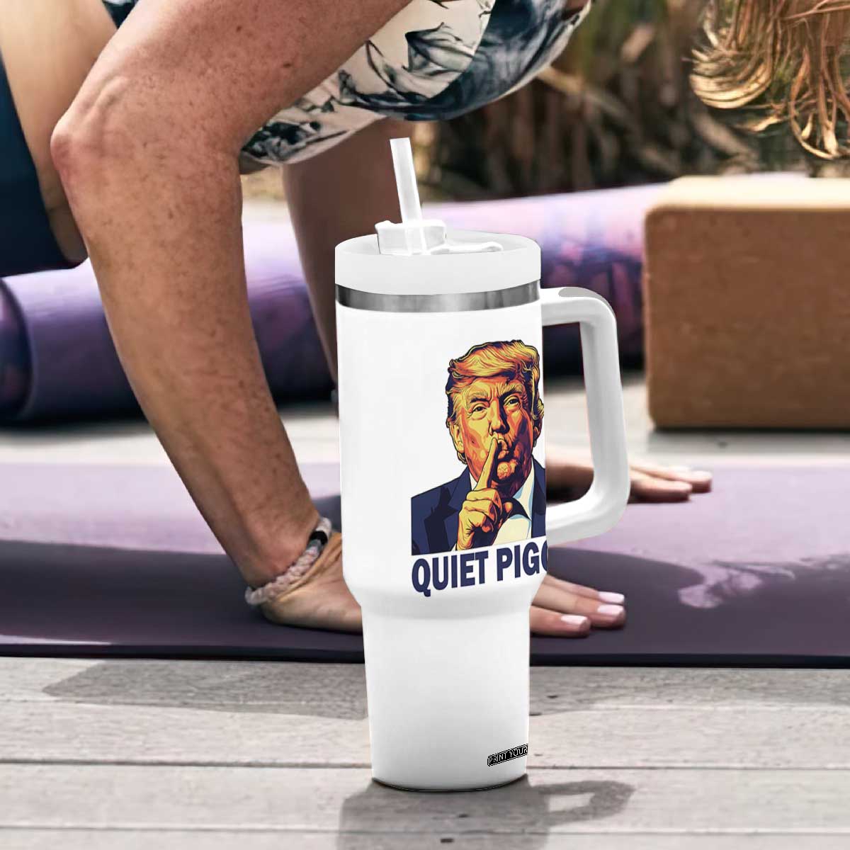 Quiet Piggy Shhh Trump Meme Tumbler With Handle Funny Political Satire Free Speech TS02 Print Your Wear