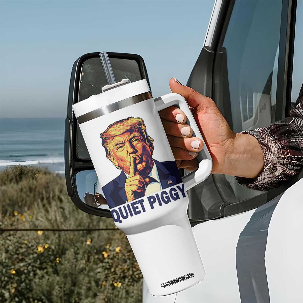 Quiet Piggy Shhh Trump Meme Tumbler With Handle Funny Political Satire Free Speech TS02 Print Your Wear