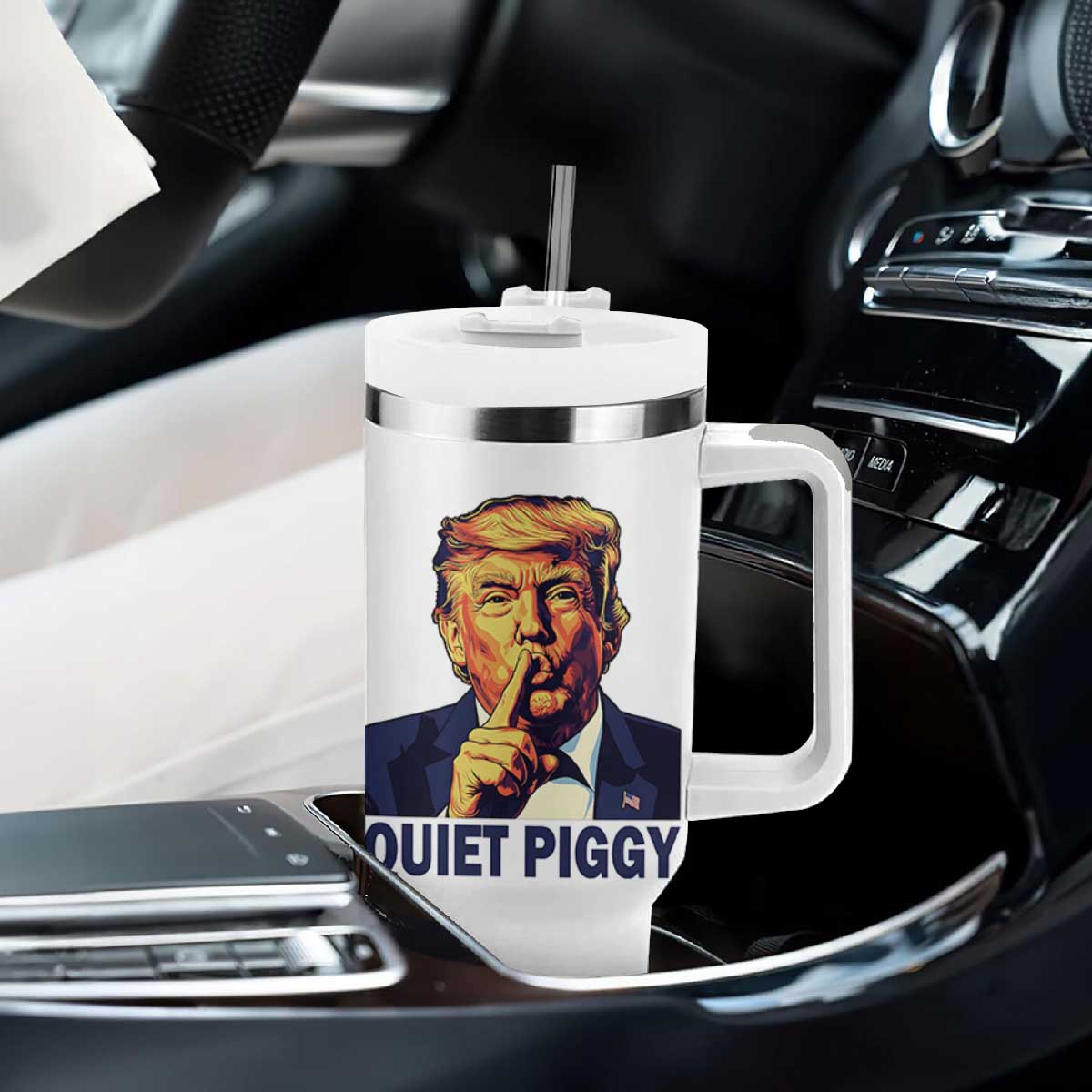 Quiet Piggy Shhh Trump Meme Tumbler With Handle Funny Political Satire Free Speech TS02 Print Your Wear